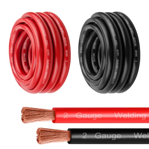 MOOKEERF 2 Gauge Battery Cable - 3FT Red + 3FT Black 2 AWG Welding Cable Flexible Stranded Oxygen-Free Pure Copper Wire for Automotive, Battery, Inverter, Solar, Marine and Generator - color: 3ft Black + 3ft Red, size: 2AWG