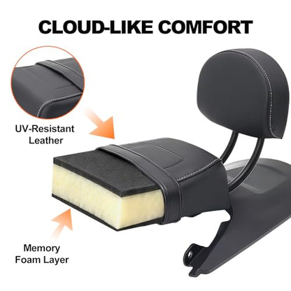 Passenger Backrest Sissy Bar for Harley Sportster S 1250 RH1250 (2021-2026) - Premium Leather Rear Seat Pad Kit with Fender Extension Bolt-On Installation Black