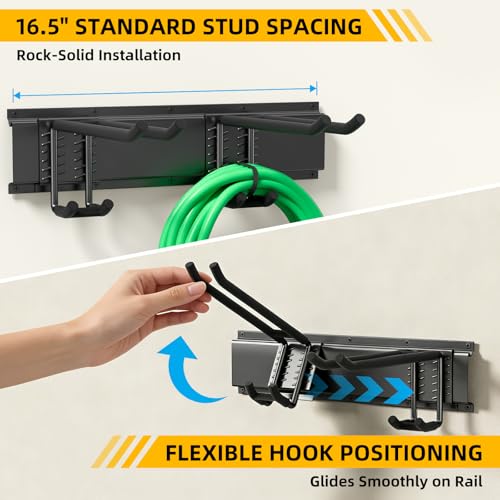 GRENPRO Garage Tool Organizer Wall Mount with 49.5 inches Rails and 6 Double-layer Hooks, Heavy Duty Tool Rack, Garage Storage Rack For Yard Tools - size: 49.5 inch