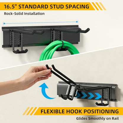 GRENPRO Garage Tool Organizer Wall Mount with 49.5 inches Rails and 6 Double-layer Hooks, Heavy Duty Tool Rack, Garage Storage Rack For Yard Tools - size: 49.5 inch