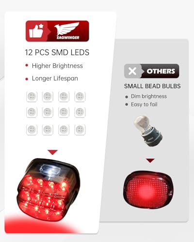 Smoked LED Tail Light 3 Wire Motorcycle Rear Brake Running License Plate Light Compatible with Harley Dyna Street Bob Fat Bob Softail Electra Glide Road King Touring (Grid Smoke) - color: Grid Smoke