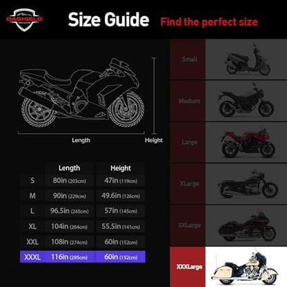 Lightweight Motorcycle Cover All Season Water Resistant, Dust, UV Protection, Universal Indoor/Outdoor Scooter Cover (XXXL) - size: XXXL