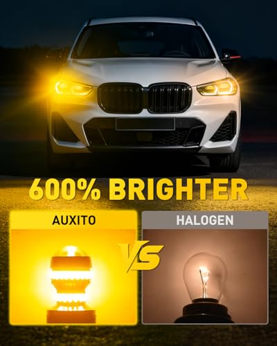 AUXITO Upgraded 1157 LED Bulb Amber Yellow Super Bright 2057 2357 7528 BAY15D LED Replacement Light Kit for Front Rear Turn Signal Light Blinker Parking DRL Tail Lights, Pack of 2 - color: Amber Yellow, size: 1157/2357