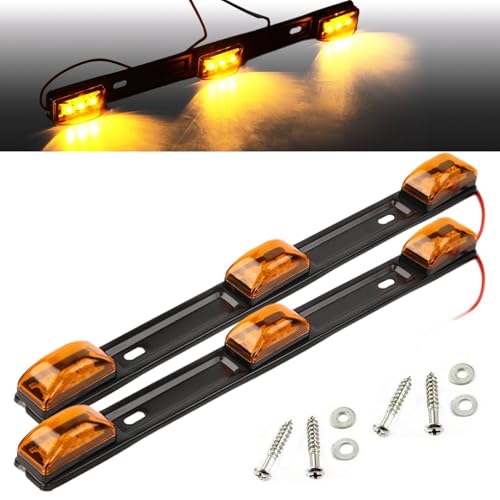 NEW SUN 15" 3 Lights 9 LED Identification Light Bar - 2 Pcs Amber Clearance Waterproof, Black Stainless Steel Braket, Surface Mount Sealed ID Indicator for Trucks Trailers Camper RVs - color: 2 Pcs Amber