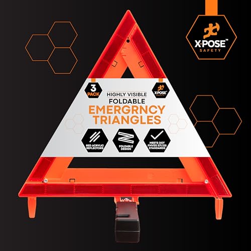 Xpose Safety Reflective Emergency Triangles – 1 Kit (3 Triangles) – DOT Approved Roadside Car Safety Warning Reflectors – Red & Orange Automotive Vehicle Hazard Visibility Markers - size: 3 Packs