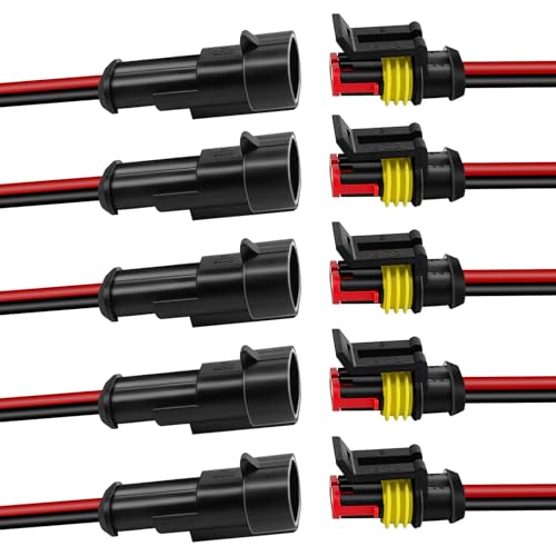 5Pcs Car Waterproof Electrical Connector, 2 Pin Connector, 16 AWG 2 Wire Waterproof Connector, Car Electrical Connectors for Automobiles, Trucks, Boats, Motorcycles and Other Electrical Connections - color: 2pin, size: 5pack