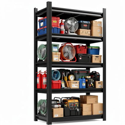 Metal Garage Shelving 5 Tier, Heavy Duty Garage Storage Shelves, Adjustable Steel Shelving Unit, Metal Storage Rack for Garage Warehouse Pantry, Black, 35" W x 12" D x 71" H - size: 5TIER-35"W X 12"D X 71"H