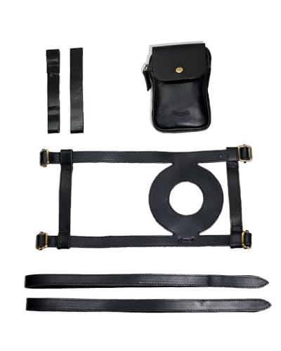 Trip Machine Company Genuine Leather Motorcycle Fuel Tank Strap – Heavy Duty Adjustable Horizontal Tank Mount Cover for Right Side Fuel Inlet Bikes (Tank Strap with Pouch, Black) - color: Black, style: Tank Strap With Pouch