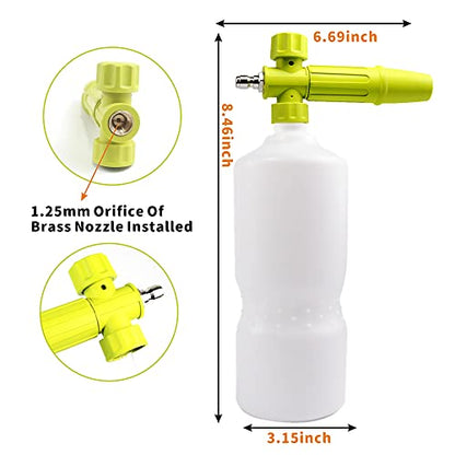 Foam Cannon 1 L Bottle Car Wash Snow Foam Lance with 1/4" Quick Connector Pressure Power Jet Washer Quick Release Adjustable Nozzle with 1 Washing Mitts - color: Foam Gun with Mitt