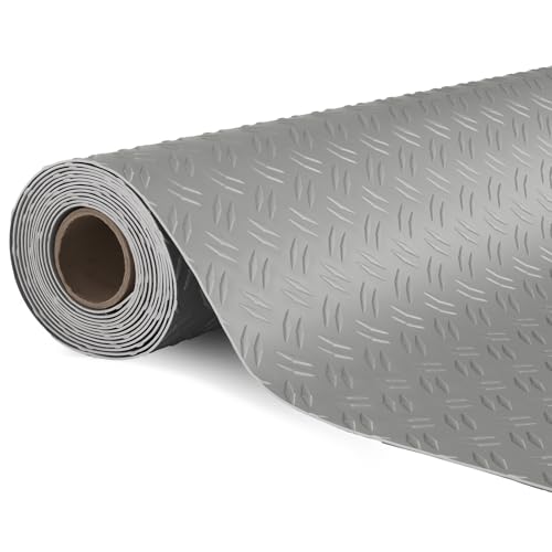 Bonnlo 7.5 X 17 FT Garage Floor Mat,Thickened Double Diamond Plate Garage Floor Covering, PVC Garage Flooring Roll for Under Car,Garage, Warehouse, Gyms, Trailer,Gray - color: Gray double Diamond, size: 7.5'x17'