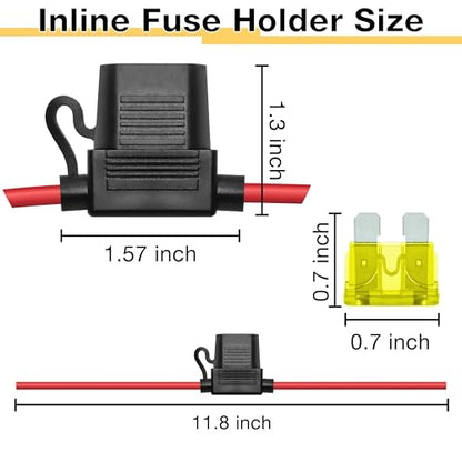 ecocstm 2 PCS Inline Fuse Holders 12V, 14 AWG Car Gauge Inline Fuses, Waterproof Fuse Holder with 20A ATC/ATO Standard Blade Fuses for Automotive, Marine, Golf Cart Lighting, Electrical Circuits - size: 2 PCS 14AWG