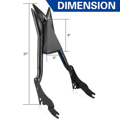 27” Adjustable Trident Detachable Black Sissy Bar Passenger Backrest Rear Pad for Harley Davidson Touring Models 2009-2026 Street Glide Road Glide Electra Glide Road King CVO Ultra (09-24 Black-T) - color: 09-24 Black-T