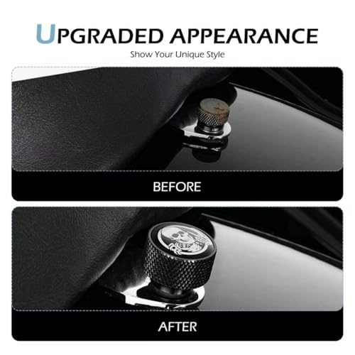 Motorcycle Stainless Seat Bolt Screw, Knurled Fender Rear Seat Screw 1/4"-20 Thread, Skull Pattern Cushion Caps, Compatible with Touring Sportster Softail (Black) - color: Black