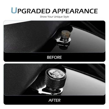 Motorcycle Stainless Seat Bolt Screw, Knurled Fender Rear Seat Screw 1/4"-20 Thread, Skull Pattern Cushion Caps, Compatible with Touring Sportster Softail (Black) - color: Black