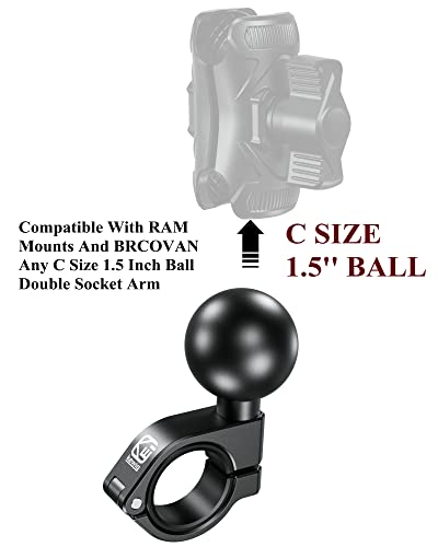 BRCOVAN 1.5'' Ball Mount, Aluminum Alloy Handlebar Clamp Base, Fit for Round Rails 0.875'' / 1'' / 1.125'' / 1.26'' in Diameter, Compatible with RAM Mounts C Size 1.5 Inches Ball Double Socket Arm