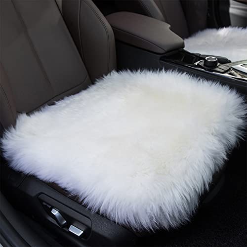 Winter Warmth: Universal Sheepskin Seat Cushion Cover - Natural Wool, for Cars, Trucks, SUVs & Vans - Cozy & Stylish Driving Companion Front White - color: White (Patchwork Style), size: Front Seat (18inch*18inch)