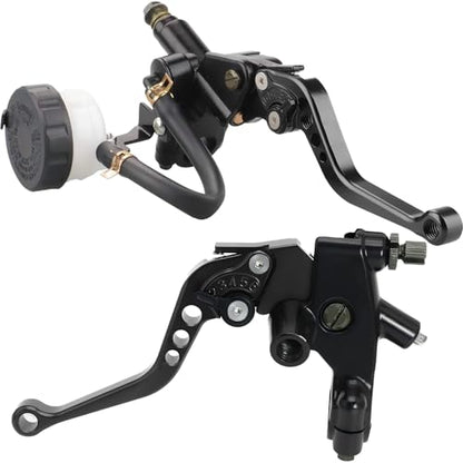 Universal Motorcycle Brake Clutch Pump Lever with Hydraulic Master Cylinder Reservoir Set Left & Right CNC Suitable for 50-300cc Motorcycles with 7/8" 22mm Handlebars - color: Black