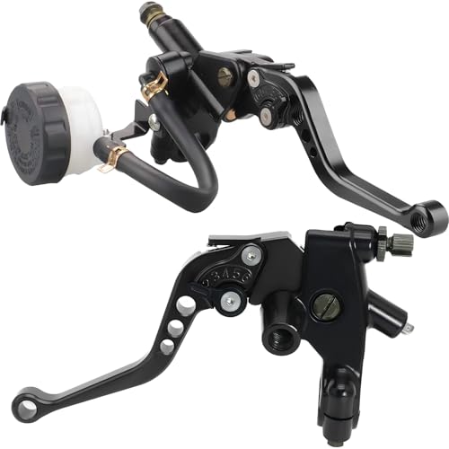 Universal Motorcycle Brake Clutch Pump Lever with Hydraulic Master Cylinder Reservoir Set Left & Right CNC Suitable for 50-300cc Motorcycles with 7/8" 22mm Handlebars - color: Black