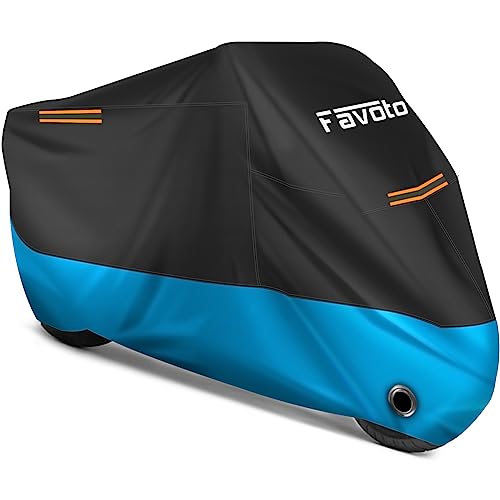 Favoto Motorcycle Cover Waterproof Outdoor 96.5 inches Length All Season Universal Fit Rain Sun Dust Protection Night Reflective with Lock-Holes & Storage Bag Motorbike Powersports Vehicle Cover - color: Blue, size: 96.5"