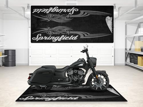 MPM Motorcycle Mat for Springfield Washable Non-Slip Oil & Water Resistant Parking Pitmat for Garage, Showroom, Workshop Use | Dark Horse Black Smoke - Size 2: 102 x 47/260 x 120 cm - color: Dark Horse Black Smoke, size: Size 2: 102 x 47 "/ 260 x 120 cm