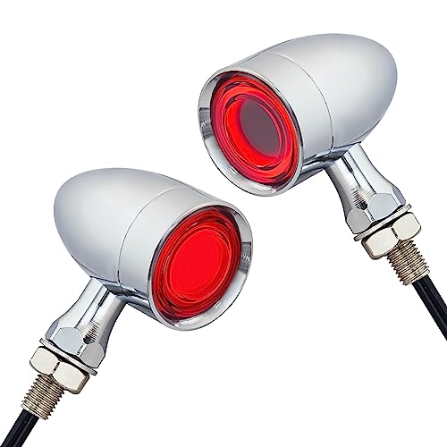 FATECIM 2X Motorcycle 40 LED Bullet Tail Lights Red Turn Signals Running Brake Stop Lights Motorbike Taillights Rear Blinkers Indicators for Bobber Harley Honda Yamaha Suzuki Kawasaki Chopper Chrome - color: Chrome-Red Lens-Red Turn Signals