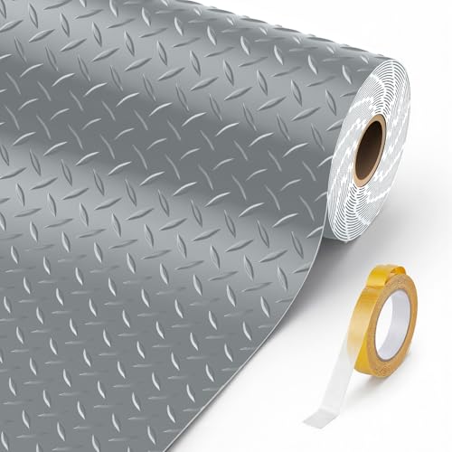 8x21 FT Garage Floor Mat, 2.8mm Thickened Garage Flooring Heavy Duty Rubber Garage Floor Mats for Under Car, Diamond Plate Garage Mat for Garage, Workshop, Enclosed Trailer - color: Grey