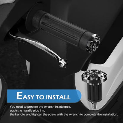2 PCS Motorcycle Bar End Plug, Aluminum Alloy Handlebar Grip End Caps for Electric Car Scooters, Off-Road Motorcycles (Black) - color: Black