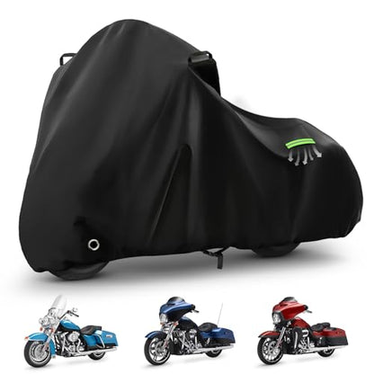 Motorcycle Cover Waterproof for Touring Models Road King/Road Glide/Street Glide/Electra Glide, Heavy Duty Sun UV Rain Snow Outdoor Protection Motorbike Cover with Soft Cotton Lining & Lock Hole - size: Touring Models