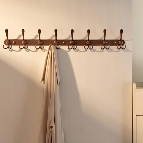 Dseap Coat Rack Wall Mount - 29.5” Long 8-Tri-Hooks Heavy Duty Coat Hanger Rail Wall Hooks for Hanging Coats Hats Clothing Clothes Purse Mudroom Entryway, Red Antique Copper - color: Antique Copper, size: L=29.5” (1 Pcs)