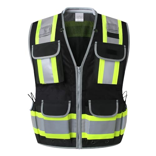LOHASPRO Surveyor Safety Vest Heavy Duty Safety Vests Reflective High Visibility Construction Vest with Pockets - color: Black, size: XX-Large-3X-Large