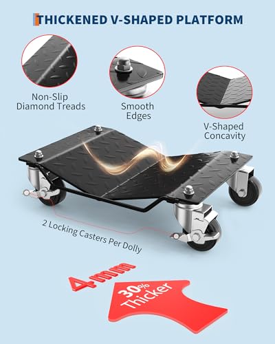 DEXSO Car Wheel Dolly, 6000 lbs/2722 kg Car Moving Cart with Brakes, Set of 4 Piece, Heavy-Duty Vehicle Dolly, Moving Cars, Trucks, Trailers, Motorcycles, and Boats, Black - color: Black
