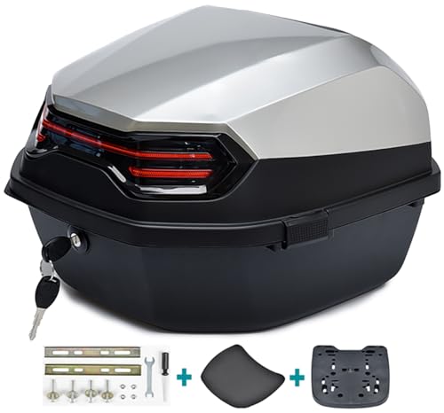 Universal Motorbike Top Cases, Motorcycle Tour Tail Box Scooter Moped Trunk Luggage Top Case for Helmet Storage, Lockable Waterproof Carrier Hard Plastic Case,Grey - color: Grey