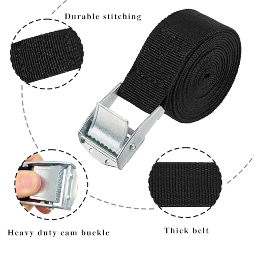 10 Pack Cam Buckle Straps, Lashing Straps with Buckles Adjustable, 1" x 78" Cam Buckle Tie Down Straps for Securing Luggage, Cargo, Bicycles, Motorcycles - size: Black 1" x 78"