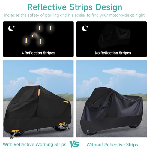 Motorcycle Cover Waterproof Outdoor Storage with Lock-Holes, Zipper Storage Bag & Night Reflective Design, All Season Protection Powersports Vehicle Covers Fits up to 96.5" Motorcycles - size: 96.5"