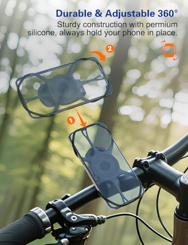 Bike Phone Holder, Motorcycle Cell Phone Mount- 360° Rotatable, Silicone Bicycle Phone Mount for Motorcycle Bicycle Scooter, for 15 Pro Max / 14/13, S10 and More 4.7-6.8" Phone - size: 1 Pack