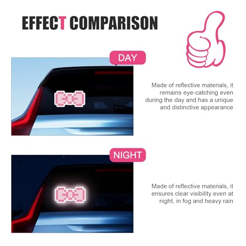 Reflective Bow Sticker, 4.96" x 2.6" Waterproof & Scratch-Resistant Sticker, Car Body Scratch Cover Decal, Universal Night Safety Warning Decal for Motorcycles, Helmets, Cars (Pink) - color: Pink