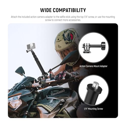NEEWER GP-30 Motorcycle Mount Kit + GP19 Motorcycle Helmet Chin Strap Mount, Bicycle Handlebar Invisible Selfie Stick Compatible with GoPro Insta360 DJI AKASO Action Cameras