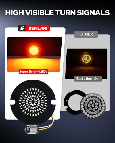Benlari 3 1/4 inch LED Turn Signals, 81 LEDs Front Rear 1156 1157 Turn Signals Brake Light Kit with 4 Smoked Lens Cover Fit for Harley Davidson Touring Sportster Iron 883 Dyna Softail 1986-2024