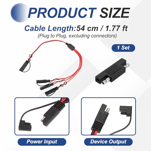 MECCANIXITY SAE Y Splitter Cable, 18AWG Extension Cord Splitter 1 to 3 SAE Connector Extension Cable 1.8 ft with Waterproof Caps & Polarity Reverse Adapter for Solar Panel Battery Charger - size: 18AWG, 1.8 ft