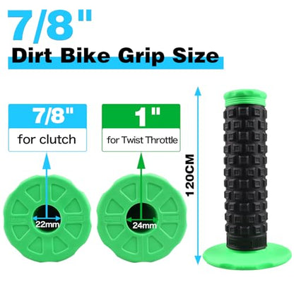 7/8" Dirt Bike Grip Rubber Anti-Slip Universal Motorcycle Grips Handlebar Racing Grip for Motocross Mini Bike Surron Light Bee x Grips KLX110 YZ450F XR50 CRF80 Motocross Grips - color: Green