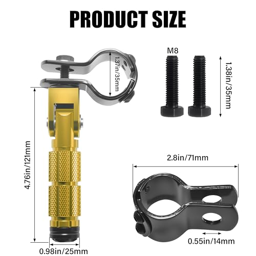 M8 Motorcycle Foot Pegs Folding Rearsets-90 Degree Foldable Footrest Fit 0.86-1.37in Brackets, Anti-Skid CNC Footpegs with Rubber Gasket for Pit Bike Dirt Bike Adventure Touring Bikes (Gold) - color: Gold