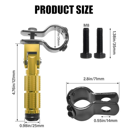 M8 Motorcycle Foot Pegs Folding Rearsets-90 Degree Foldable Footrest Fit 0.86-1.37in Brackets, Anti-Skid CNC Footpegs with Rubber Gasket for Pit Bike Dirt Bike Adventure Touring Bikes (Gold) - color: Gold