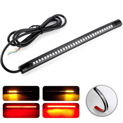 LivTee Universal 8" Flexible LED Light Strip with Tail Brake Stop Turn Signal Lights All-in-one for Motorcycle Scooter Quad Cruiser Off Road, Red/Amber - color: Rear