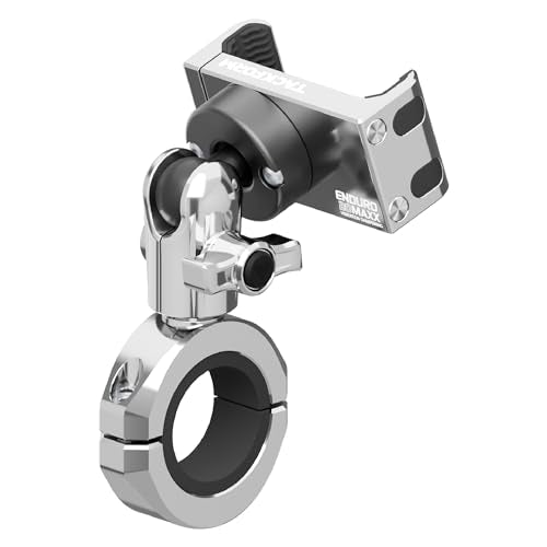 Tackform Chrome Motorcycle All Metal Phone Mount - Vibration Dampening 20MAXX Spring Cradle | Universal Clamp Fits 1-1/4" to 1-1/2" Handlebars | Compatible with iPhone, Galaxy, More | Short Reach - color: Chrome, size: 1-1/4" to 1-1/2"