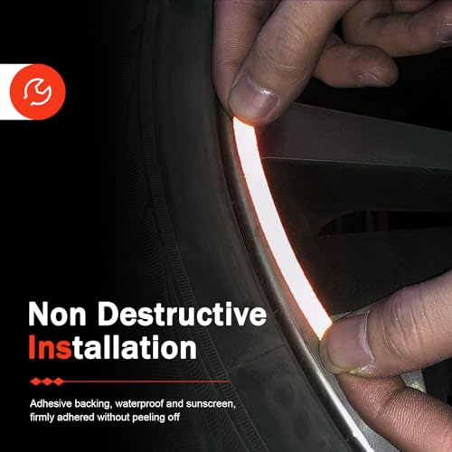 20 PCS Car Wheel Reflective Sticker, Waterproof Night Safety Warning Decal, Anti-Scratch Wheel Rim Eyebrow Stripe, Universal for Car SUV Motorcycle (Red) - color: Red