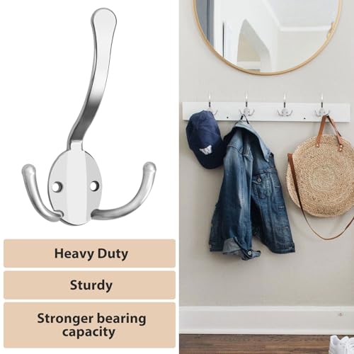 Homanu 14 Pack Coat Hooks Heavy Duty, Metal Three Prongs Large Coat Hooks Wall Mounted with 28 Screws, No Rust Silver Rustic Wall Hooks for Hanging Towel, Coat, Scarf, Bag, Hat, Cup, Key - color: 14 Pcs Silver