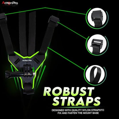 Action Pro Helmet Chin Mount Strap Compatible with All Smartphones GoPro Hero 12 11 10 9 8 7 6 5 4 SJCAM and All Action Cameras (Green) - color: Green