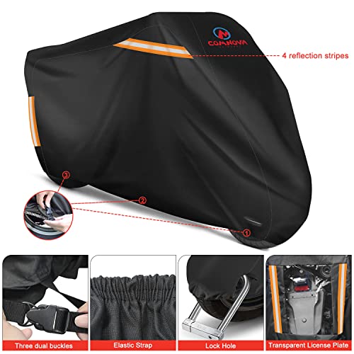 Comnova Motorcycle Cover 91 Inch - 600D Outdoor Moped Cover with Lock Hole Universal Fit, Heavy Duty & Waterproof Motor Cycle Protection for Harley, Honda, Kawasaki, Fit Up to 91" Motorcycles - size: Premium - 91 Inch