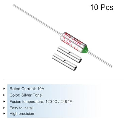 MECCANIXITY 10 Pcs Metal Temperature Thermal Fuse SF120 120C 248F 10A 250V Cutoff Thermal Fuse with 20 Pcs BN1.25 Bare Terminal Butt Connector - style: SF120