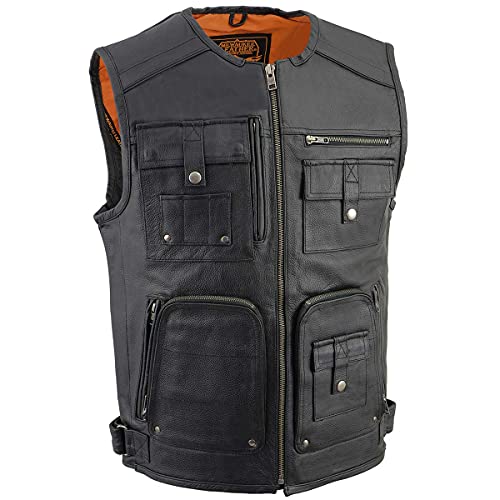 Milwaukee Leather Men's Classic Collarless Motorcycle Biker Rider Leather Vest |MLM|SH - color: Mlm3580-black, size: XX-Large